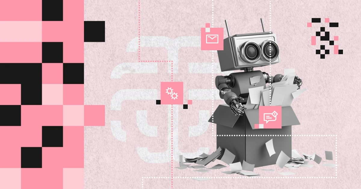 Robot processing documents – representing the automation of the complaints process in insurance companies using artificial intelligence.