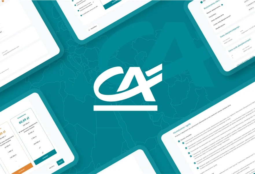 Widok ekranów platformy sprzedażowej Credit Agricole – UX i UI zaprojektowane dla wygody klienta.