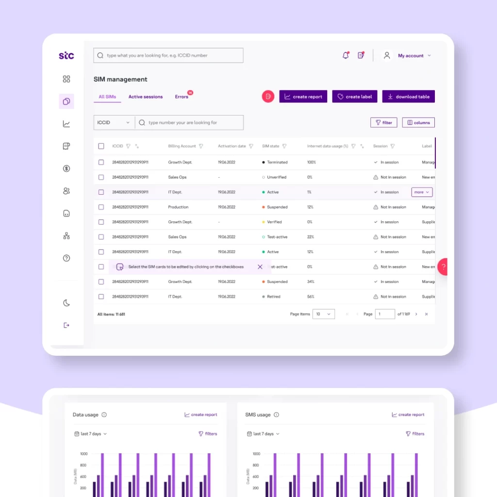Panel zarządzania kartami SIM – redesign UI STC
