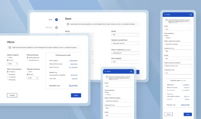 Step-by-step leasing application journey visualised through the Dedicated Leasing Platform interface.
